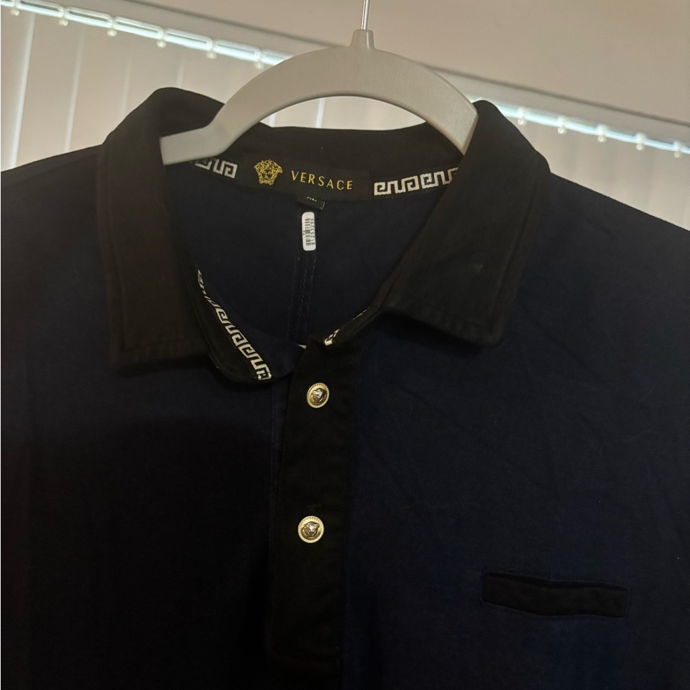 Versace Men's Dark Blue Polo Shirt - Picture 2 of 6